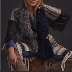 Anthropologie Fluffy teddy color blocked scarf
